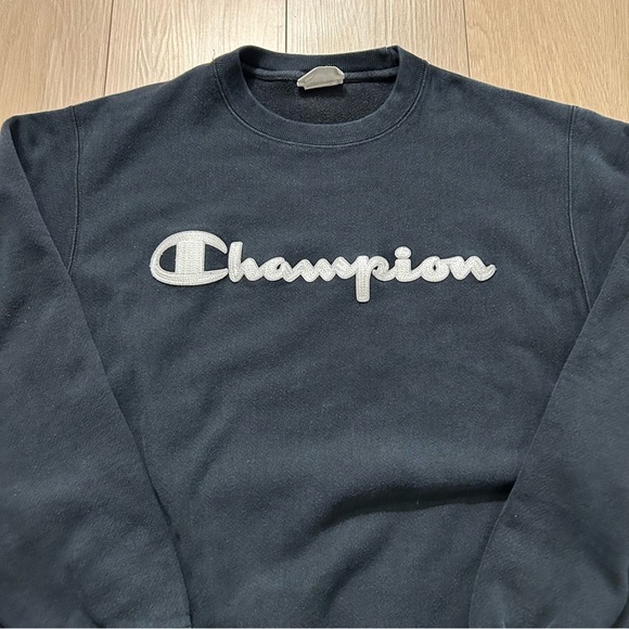 Champion Reverse Weave Script Logo Crewneck Black White Red Men's M Cotton Poly - Picture 5 of 8